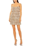 Mac Duggal Beaded Strap Sequin Ruffle Mini Dress In Nude Silver