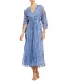 Mac Duggal Beaded Striping Kimono Sleeve V Neck Dress In Periwinkle