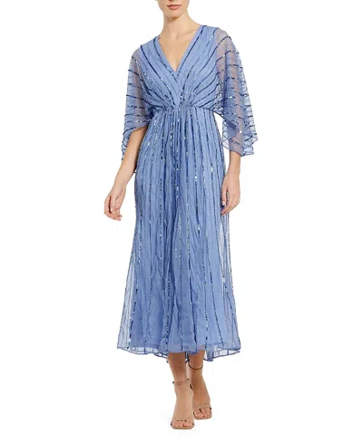 MAC DUGGAL BEADED STRIPING KIMONO SLEEVE V NECK DRESS