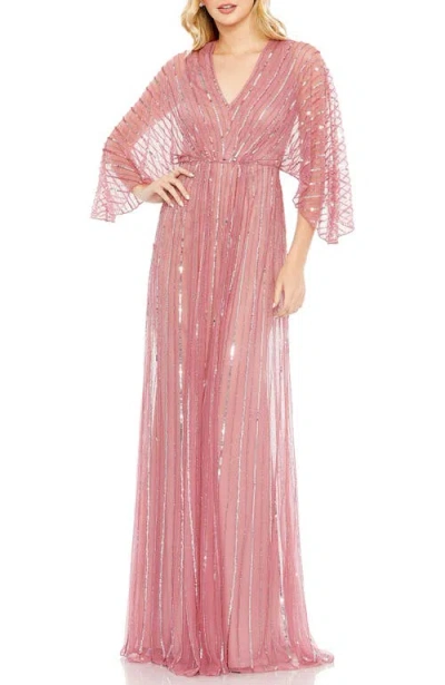 MAC DUGGAL MAC DUGGAL BEADED STRIPING KIMONO SLEEVE V NECK GOWN