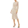 Mac Duggal Floral Beaded Long Sleeve Sheath Dress In Porcelain