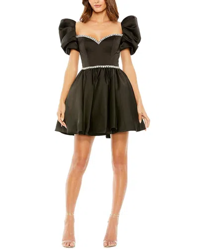 Mac Duggal Beaded Top Puff Sleeve Mini Dress In Black