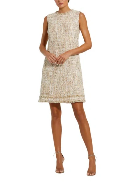 Mac Duggal Beaded Trim A-line Mini Shift Dress In Neutral