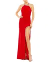 Mac Duggal Beaded Trim Halter Neck Gown In Red