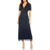 Mac Duggal Beaded Wrap Over Butterfly Sleeve Column Dress