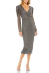 Mac Duggal Beaded Wrap Over Puff Sleeve Dress In Charcoal