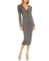 Mac Duggal Beaded Wrap Over Puff Sleeve Dress In Charcoal