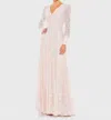 Mac Duggal Beadedlace Long Sleeve Wrap Over Gown In Light Rose In Pink