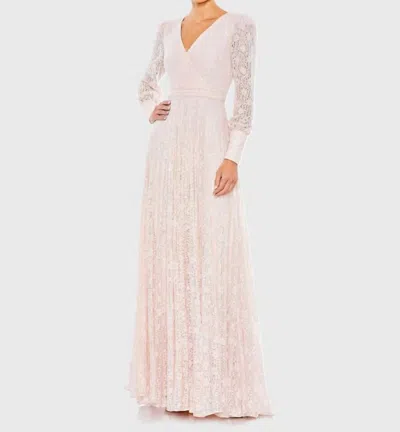 Mac Duggal Beadedlace Long Sleeve Wrap Over Gown In Light Rose In Pink