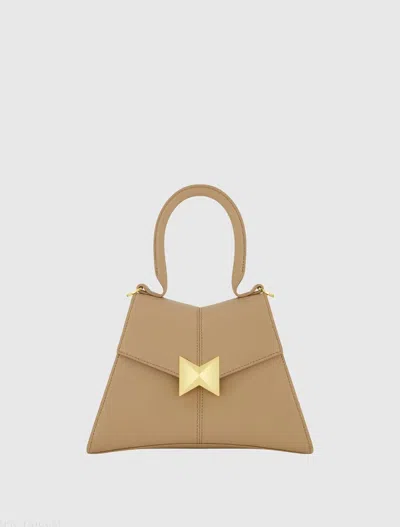 Mac Duggal Beige Small Structured Leather Top Handle Bag In Taupe