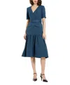 Mac Duggal Belted Crepe Midi Dress With Pockets In Deep Blue