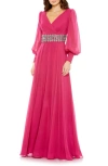 MAC DUGGAL BELTED LONG SLEEVE A-LINE GOWN