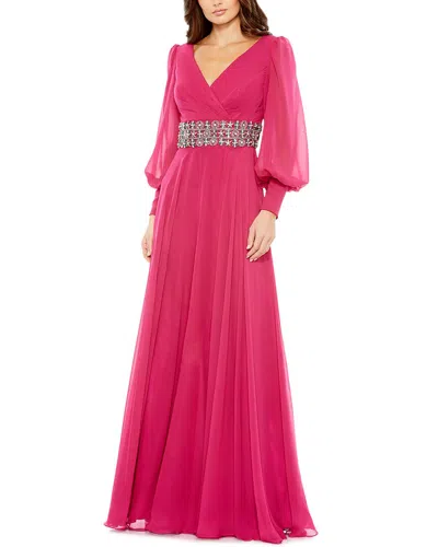 Mac Duggal Bishop Sleeve Wrap Over Belt Detail Flo In Red