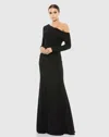 Mac Duggal Drop Shoulder Long Sleeve Column Gown In Black