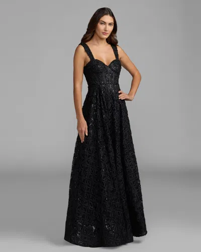 Mac Duggal Sleeveless Sweetheart Floral Tulle A Line Gown In Black