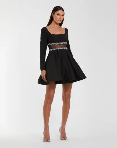 Mac Duggal Black Long Sleeve Crepe Mini Dress With Jewel Detail