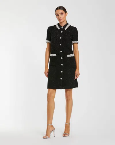 Mac Duggal Black Pearl Trim Boucle Mini Dress