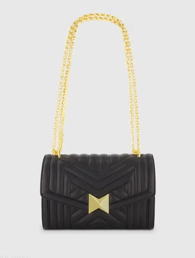 Mac Duggal Black Quilted Napa Leather Handbag With Gold Chain In Multi