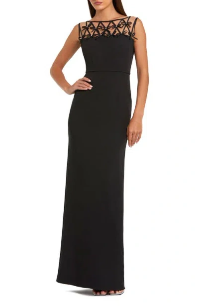 Mac Duggal Sleeveless Crepe Gown With Embellished Bows In Black