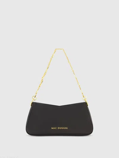 Mac Duggal Black Small Leather Shoulder Bag With Gold Chain