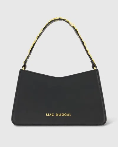 Mac Duggal Black Small Leather Shoulder Bag With Gold Floral Strap