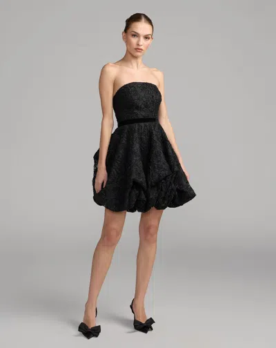 Mac Duggal Black Strapless Bubble Hem Mini Dress