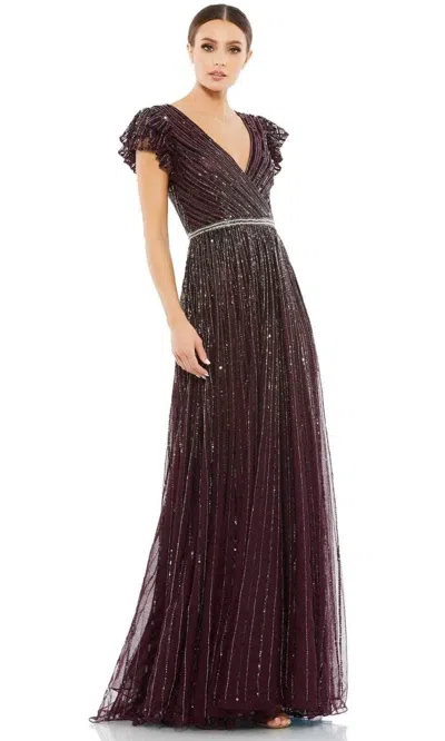 Pre-owned Mac Duggal Blackberry Purple Beaded Cap Sleeve Tulle A-line Gown Size 10 $698