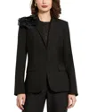 Mac Duggal Classic Crepe Blazer Jacket With Flower