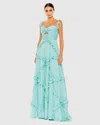 Mac Duggal Blue Ruffle Tiered Sleeveless Flowy A Line Gown In Mint