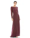 Mac Duggal Long-sleeve Draped Jersey Sheath Gown In Multi