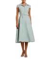 Mac Duggal Boucle Cap Sleeve Button Up Midi Dress In Blue