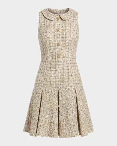 Mac Duggal Bouclé Pleated A-line Mini Dress In Neutral