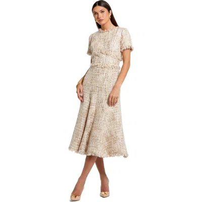 MAC DUGGAL MAC DUGGAL BOUCLE SHORT SLEEVE A LINE MIDI DRESS