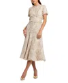 Mac Duggal Boucle Short Sleeve A Line Midi Dress In Blush