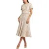 Mac Duggal Boucle Short Sleeve A Line Midi Dress In Neutral