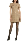 Mac Duggal Boucle Short Sleeve Button Down Mini Dress With Pockets In Neutral