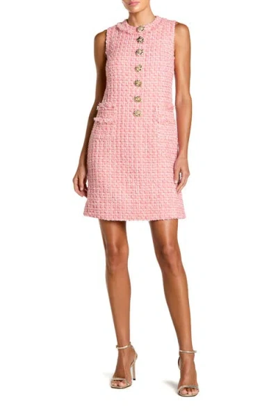 Mac Duggal Boucle Sleeveless Button Detail Mini Dress In Pink
