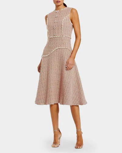 Mac Duggal Boucle Sleeveless Button Up Midi Dress In Neutral