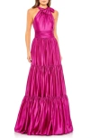 Mac Duggal Ruffle Tiered Halter Neck Gown In Fuchsia