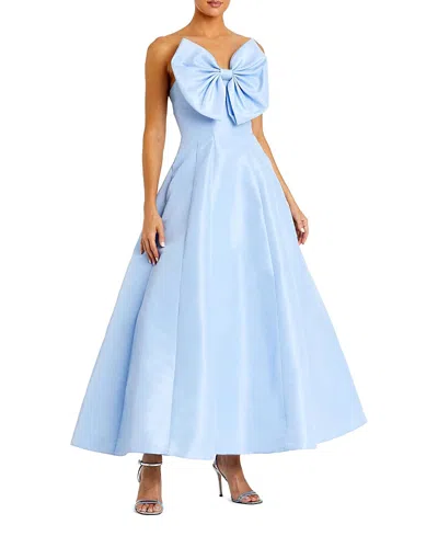 Mac Duggal Strapless Midi Ballgown With Oversized Bow Detail In Blue