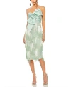 Mac Duggal Bow Front Strapless Fringe Midi Dress In Sage