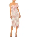 Mac Duggal Bow Front Strapless Fringe Midi Dress