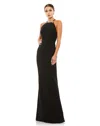 Mac Duggal Crystal Bow Halter Neck Column Gown In Black