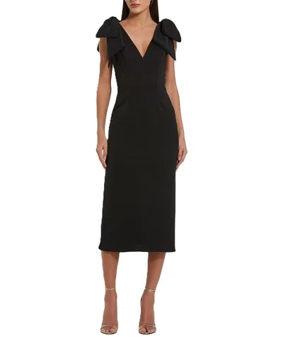 Mac Duggal Bow Strap Crepe Fitted Midi Dress In Black