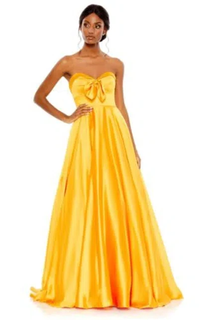 Pre-owned Mac Duggal Bow Sweetheart Strapless A Line Gown Size 8 Marigold (67995) In Yellow