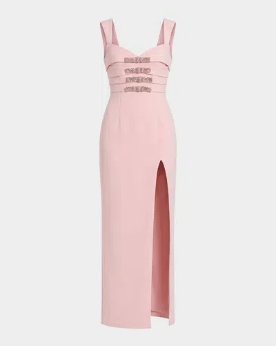 Mac Duggal Sleeveless Crepe Gown With Embellished Bows In Pink