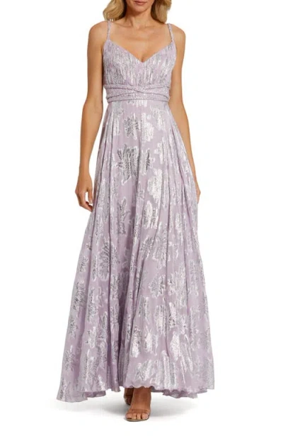 Mac Duggal Braided Strap Ruched Top Gown In Lilac Multi