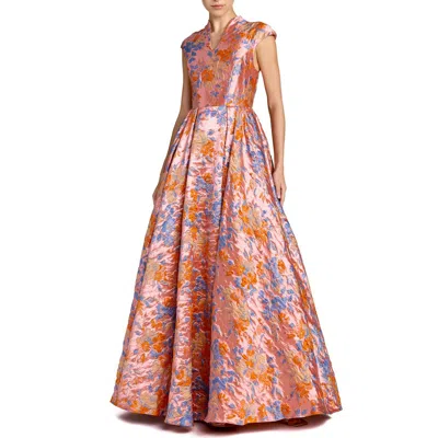 Mac Duggal Brocade Cap Sleeve Ballgown In Multi