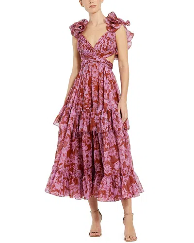Mac Duggal Brocade Midi Dress In Red Multi