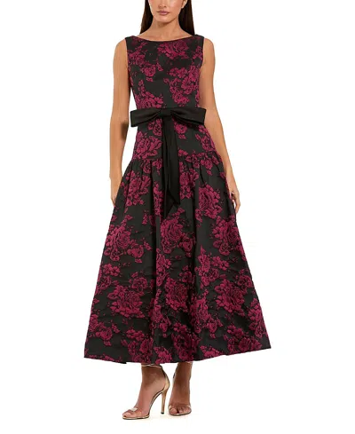 Mac Duggal Brocade Sleeveless Midi Dress With Satin Bow In Brown